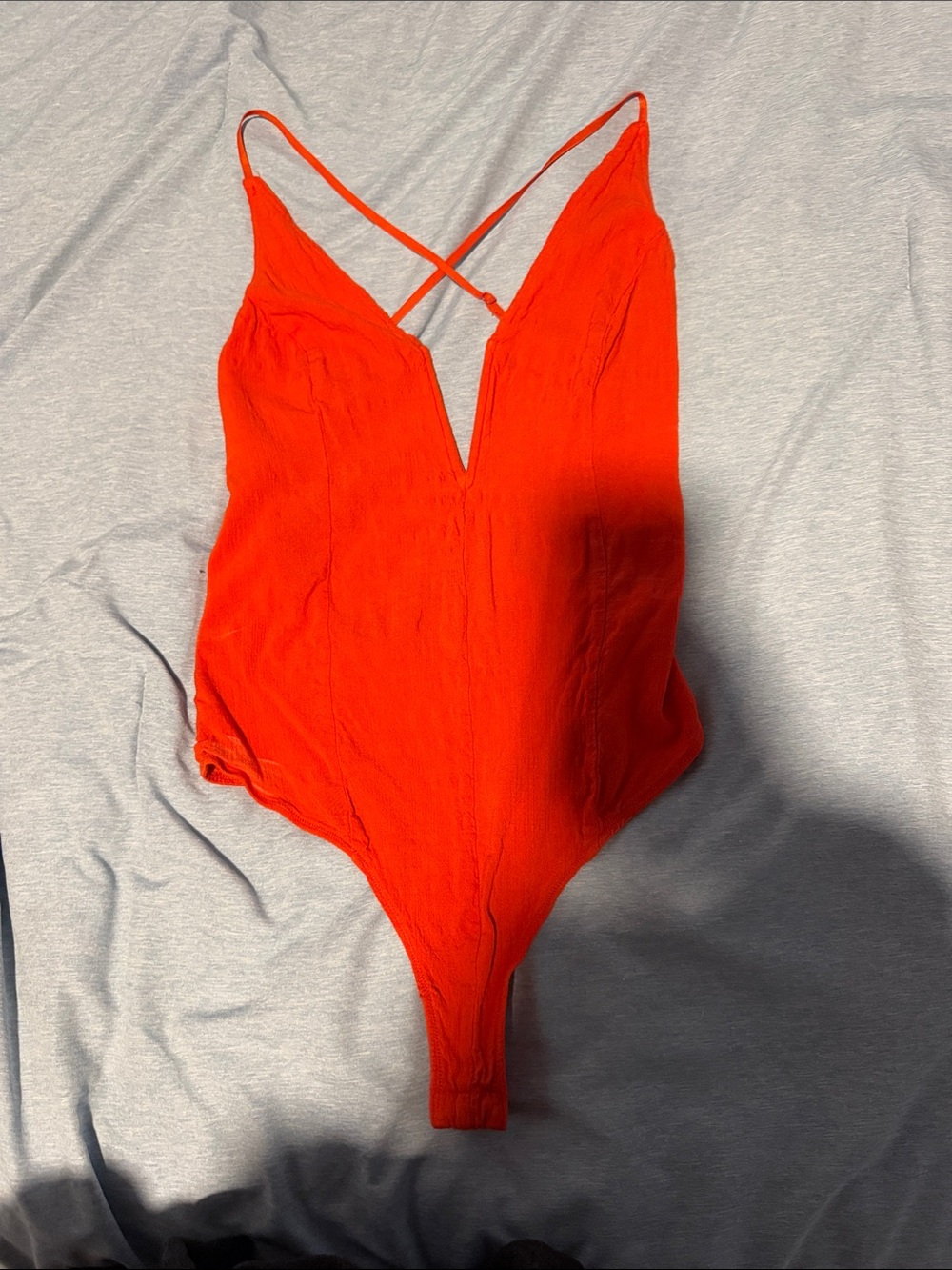 Free People Bright Red V-Neck One-Piece Bodysuit